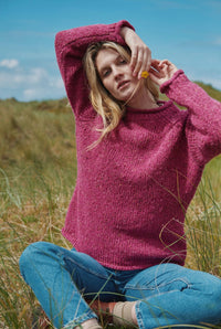 Aran Woollen Mills - Brackloon Tweed Roll Neck Ladies Sweater - Pink