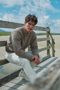 Aran Woollen Mills - Raheen Tweed Roll Neck Mens Sweater - Oat