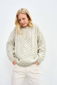Aran Woollen Mills - Inisheer Traditional Ladies Aran Sweater -  Flecked Cream - Large