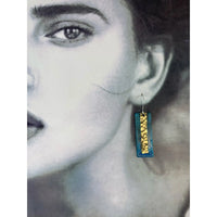 David Stepan - Earring with Blue Patine Rectangle and Overlaying Hammered Brass