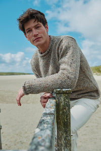 Aran Woollen Mills - Raheen Tweed Roll Neck Mens Sweater - Oat