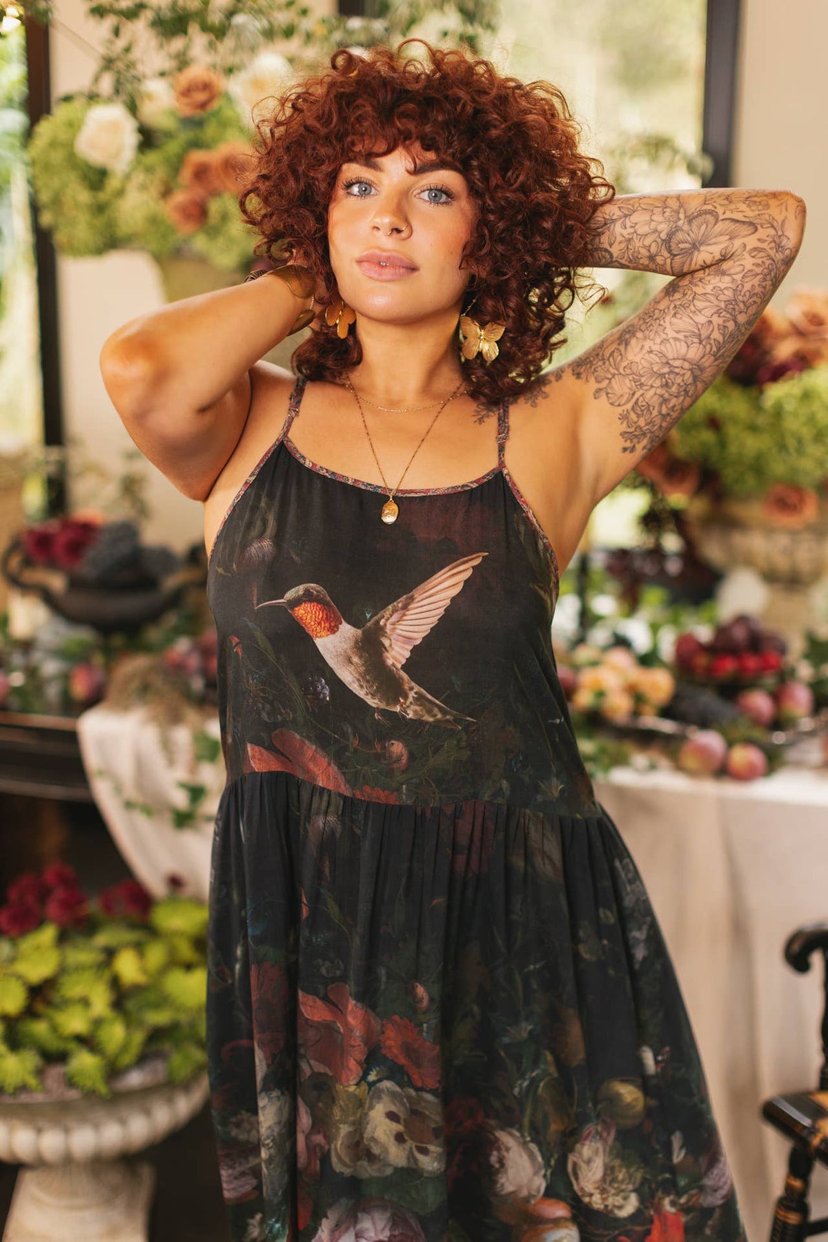 Market of Stars (Worldwide) - Flight of Fancy Bohéme Long Maxi Slip Dress w/Hummingbirds