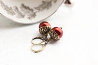 A Pocket of Posies - Pearl Acorn Earrings  - ANTIQUED BRASS: Matte Blackberry