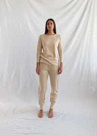 Ana + Zac - Luxe Pant Oatmeal Micro Stripe