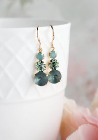 A Pocket of Posies - Vintage Glass Earrings -Three Jewel - Peacock Green and Blue