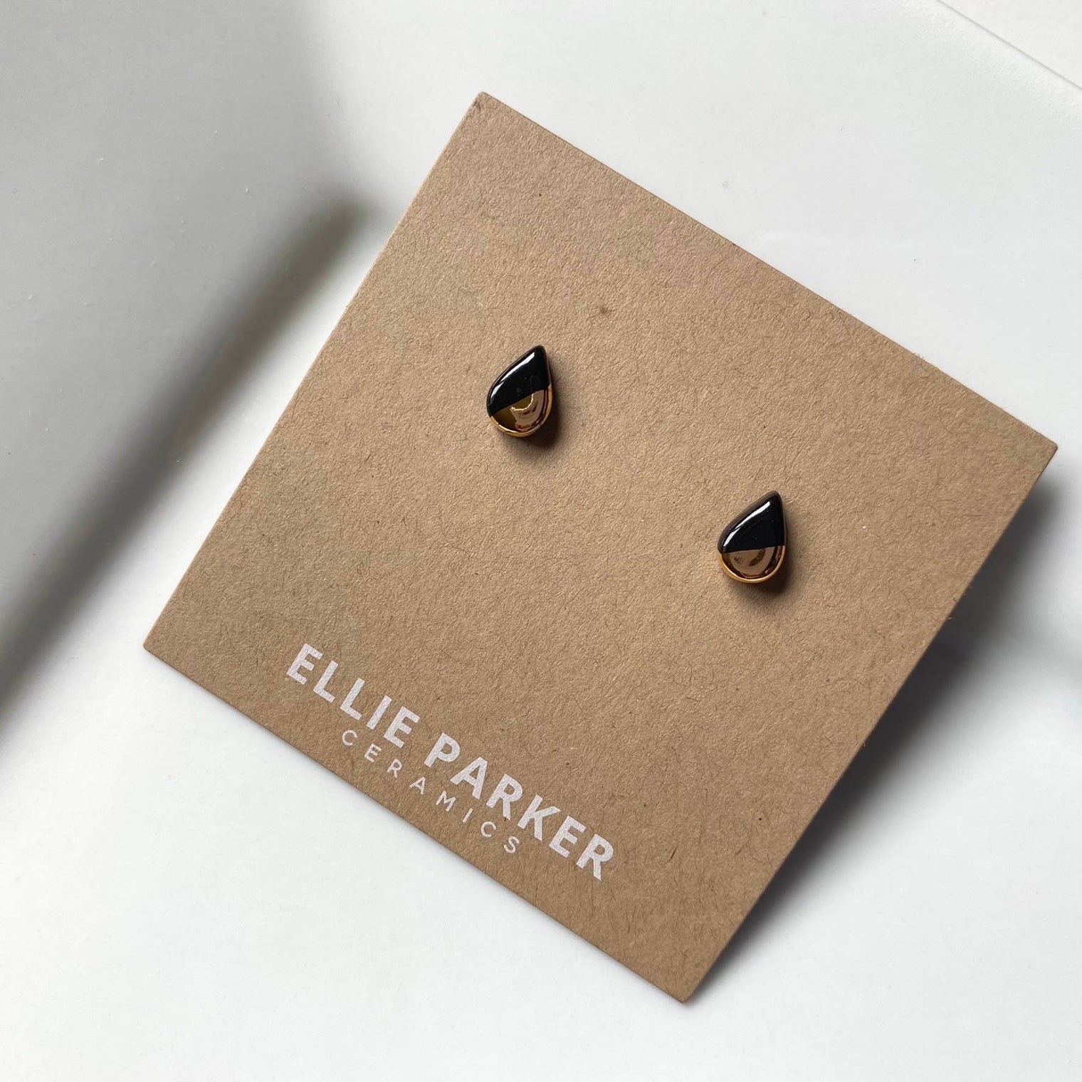 Ellie Parker Ceramics - Teardrop Black Ceramic Gold Stud Earring