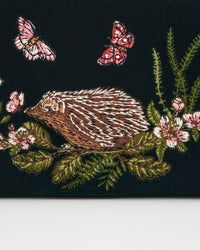 Fable England UK - Hedgehog Embroidered Small Purse in Forest Green Velvet