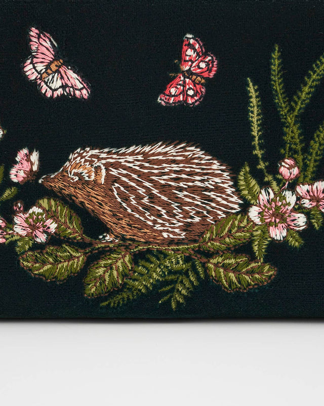 Fable England UK - Hedgehog Embroidered Small Purse in Forest Green Velvet