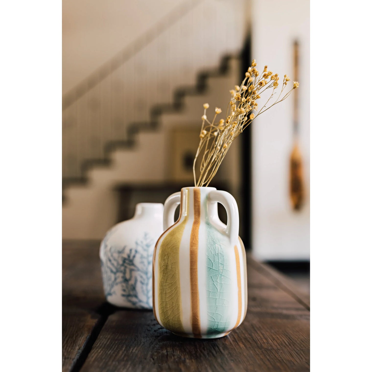 Rustic Stripe Ceramic Bud Vase