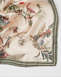 Fable England UK - Toile de Jouy Olive Green Square Scarf