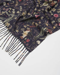 Fable England - FABLE Wolf Garden Navy Scarf with Tassels
