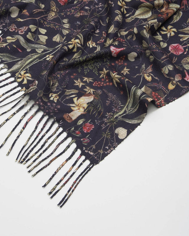 Fable England - FABLE Wolf Garden Navy Scarf with Tassels