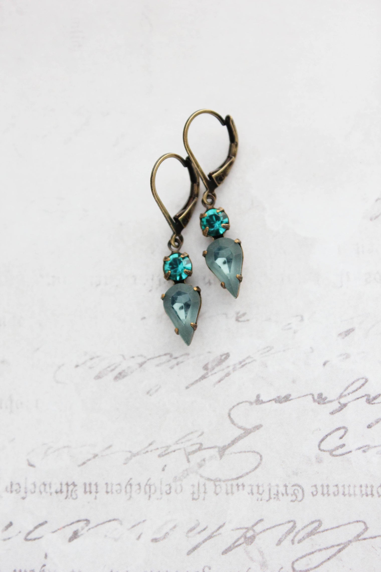 A Pocket of Posies - Tiny Vintage Glass Drop Earrings | Peacock Blue