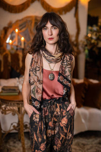 Market of Stars - Momento Bohemian Scarf w/ Floral Print, Starlings & Skull