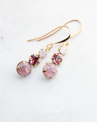 A Pocket of Posies - Vintage Glass Earrings - Three Jewel - Dusty Rose Plum