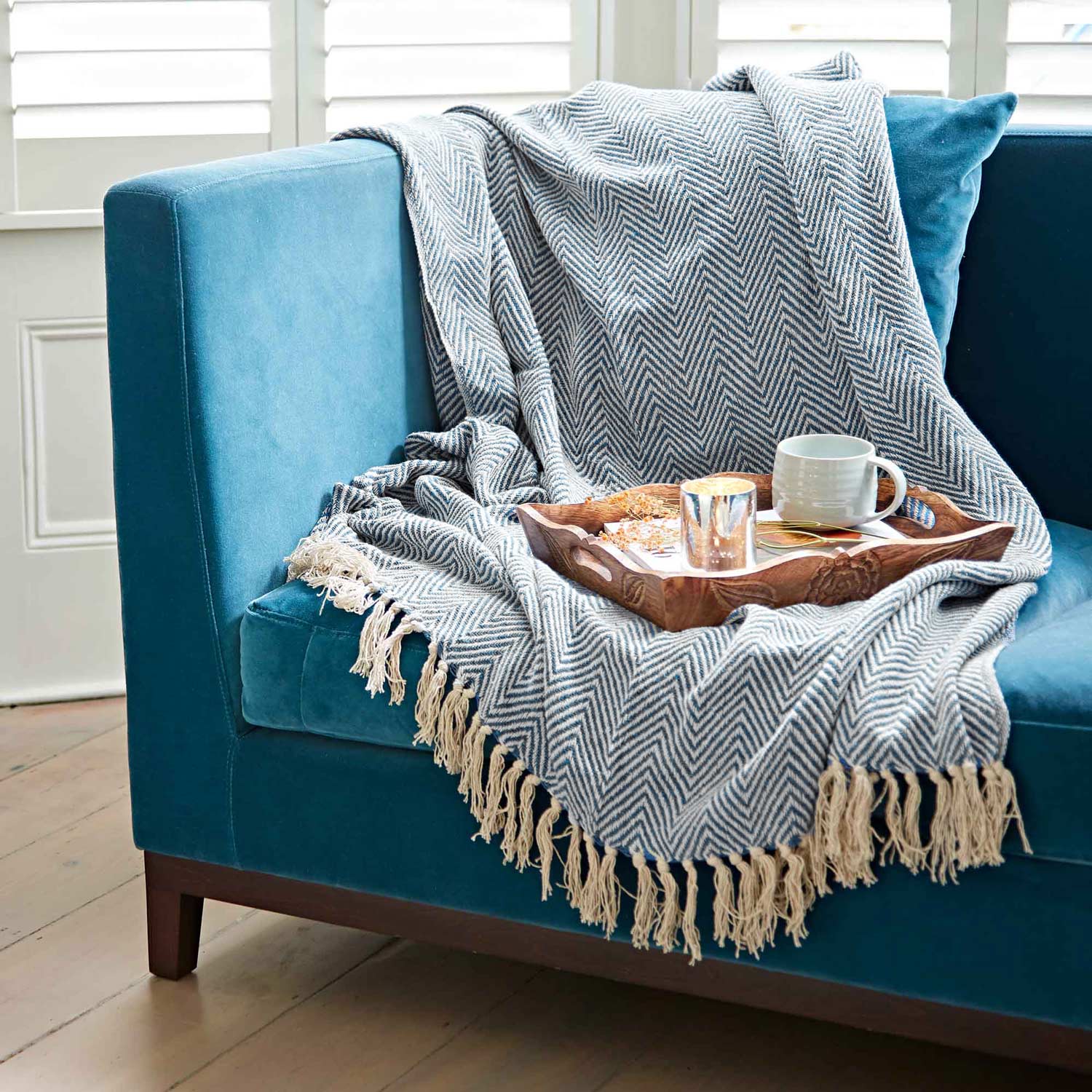 Recycled Cotton Woven Chevron Throw