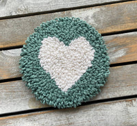 Heart Hooked Coaster - Green and White