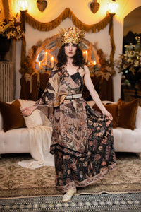 Market of Stars - Momento Bohemian Scarf w/ Floral Print, Starlings & Skull