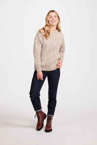 Aran Woollen Mills - Inishbofin Ladies Traditional Aran Sweater -  Flecked Oat