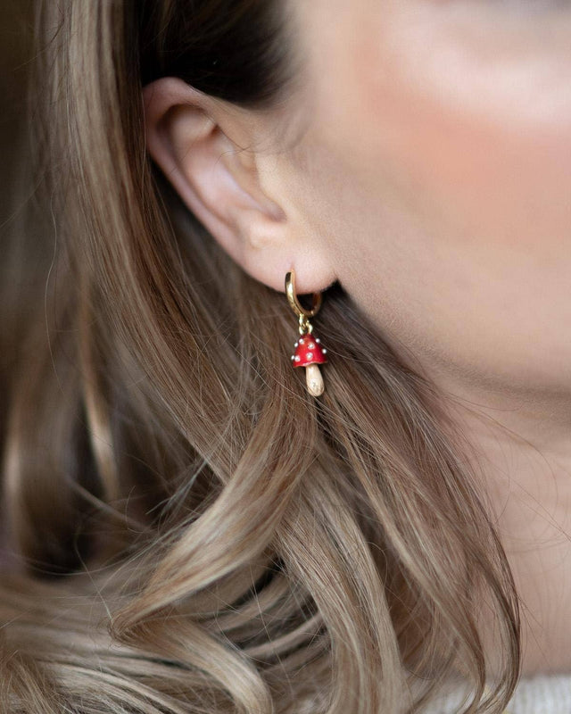 Fable England UK - Enamel Mushroom Huggie Earrings