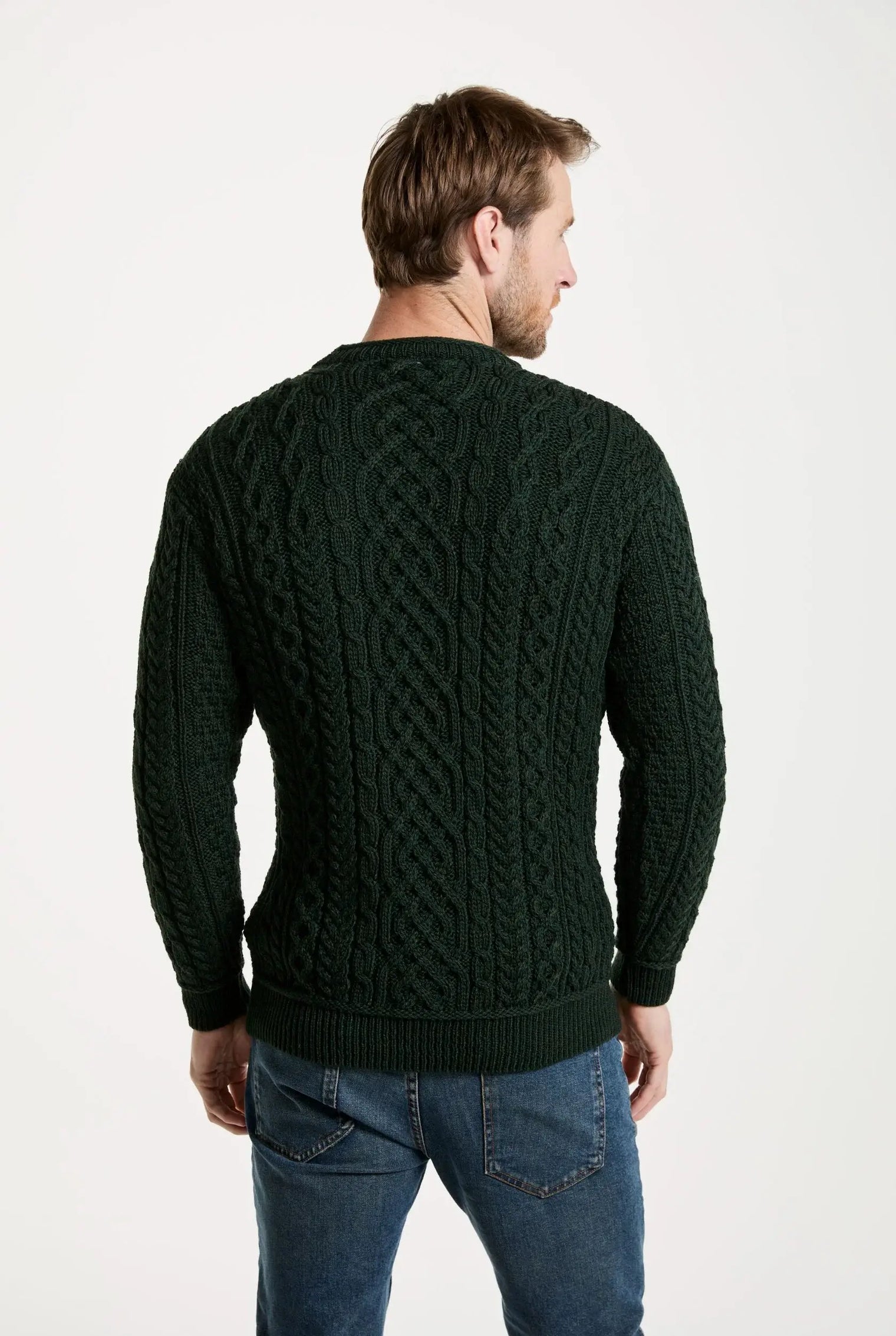 Aran Woollen Mills - Inishturk Mens Aran Sweater -  Emerald Green
