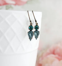 A Pocket of Posies - Tiny Vintage Glass Drop Earrings | Peacock Blue