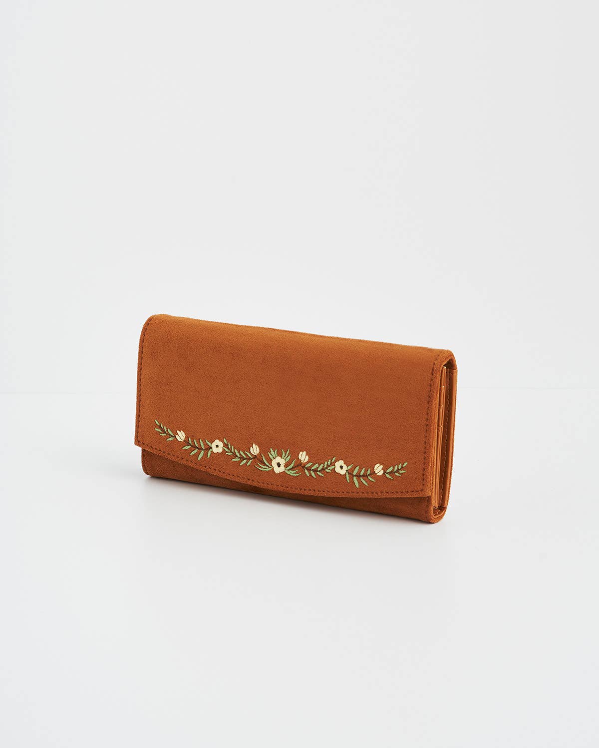 Fable England - Floral Tan Faux Suede Embroidered Purse