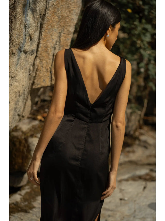 Jake Satin Slip Dress - Black