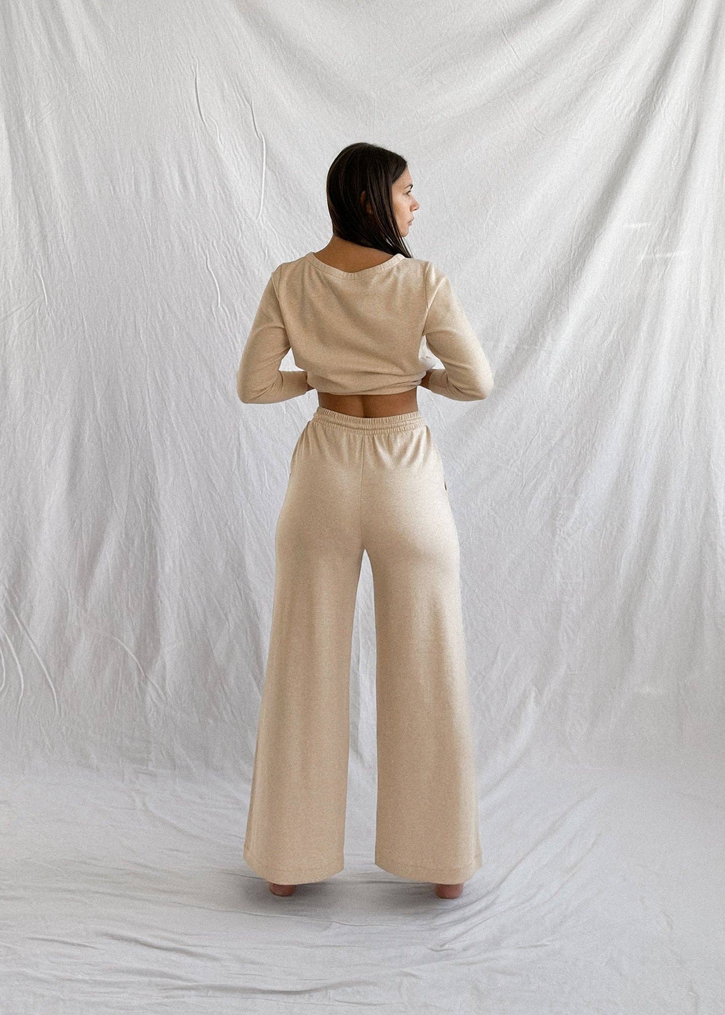 Ana + Zac - Beach Pant Oatmeal Micro Stripe