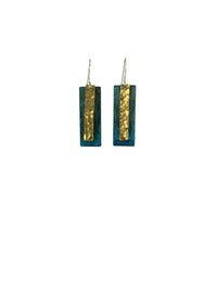 David Stepan - Earring with Blue Patina Rectangle and Overlaying Hammered Brass