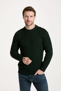 Aran Woollen Mills - Inishturk Mens Aran Sweater -  Emerald Green