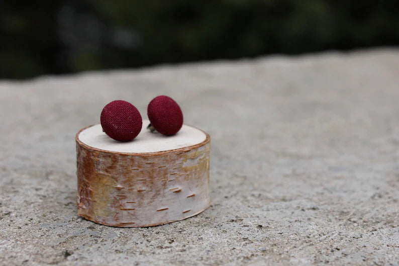 Burgundy Button Earrings