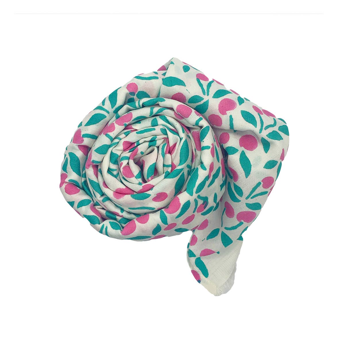 Donna Cotton Scarf in Pink Aqua Cherries