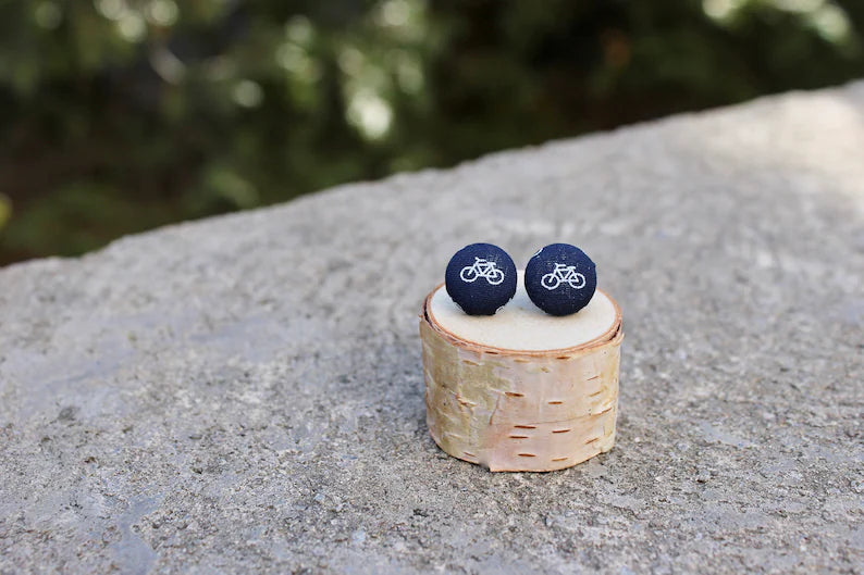 Navy Bicycle Button Earrings