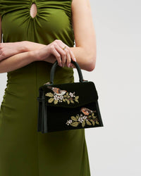Fable England UK - Eliza Wren Embroidered Top Handle Bag in Green Velvet