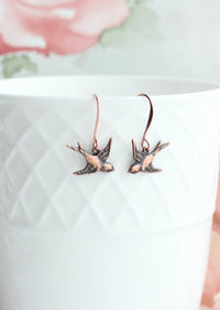 Flying Bird Earrings - Antiqued Copper