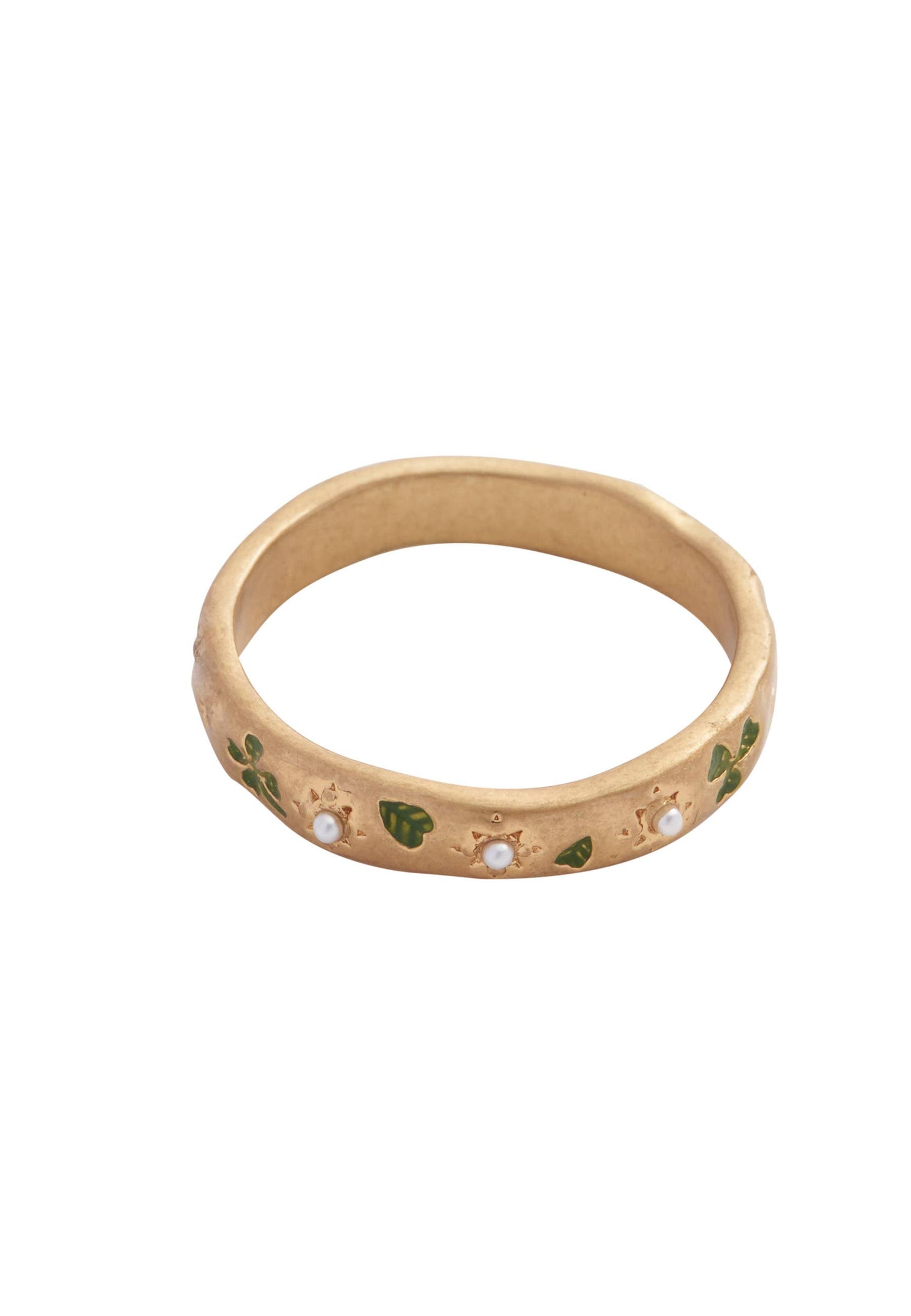 Four Leaf Clover & Pearl (Acorn Leaf) Ring