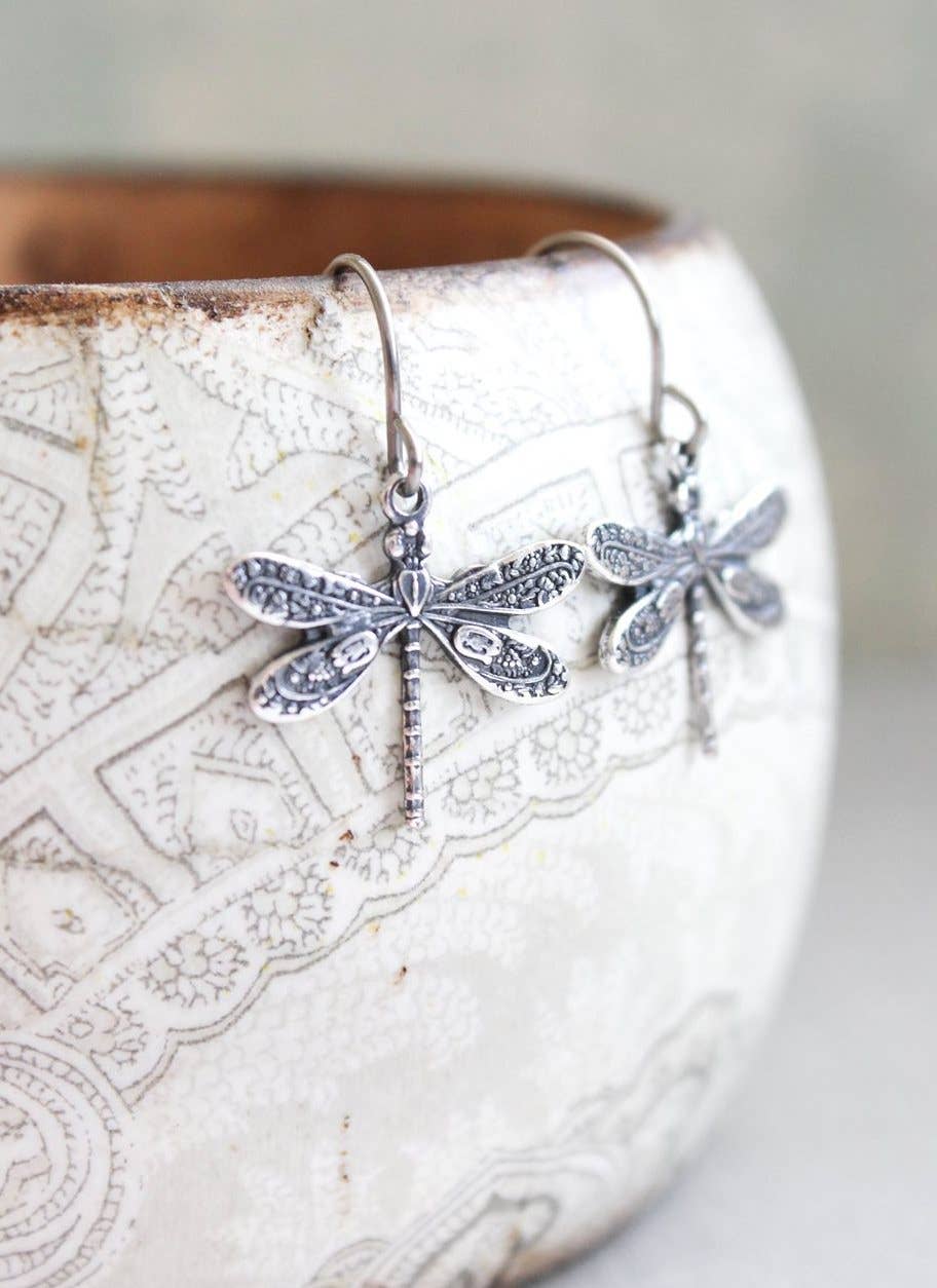 A Pocket of Posies - Tiny Silver Dragonfly Earrings