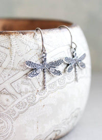 A Pocket of Posies - Tiny Silver Dragonfly Earrings