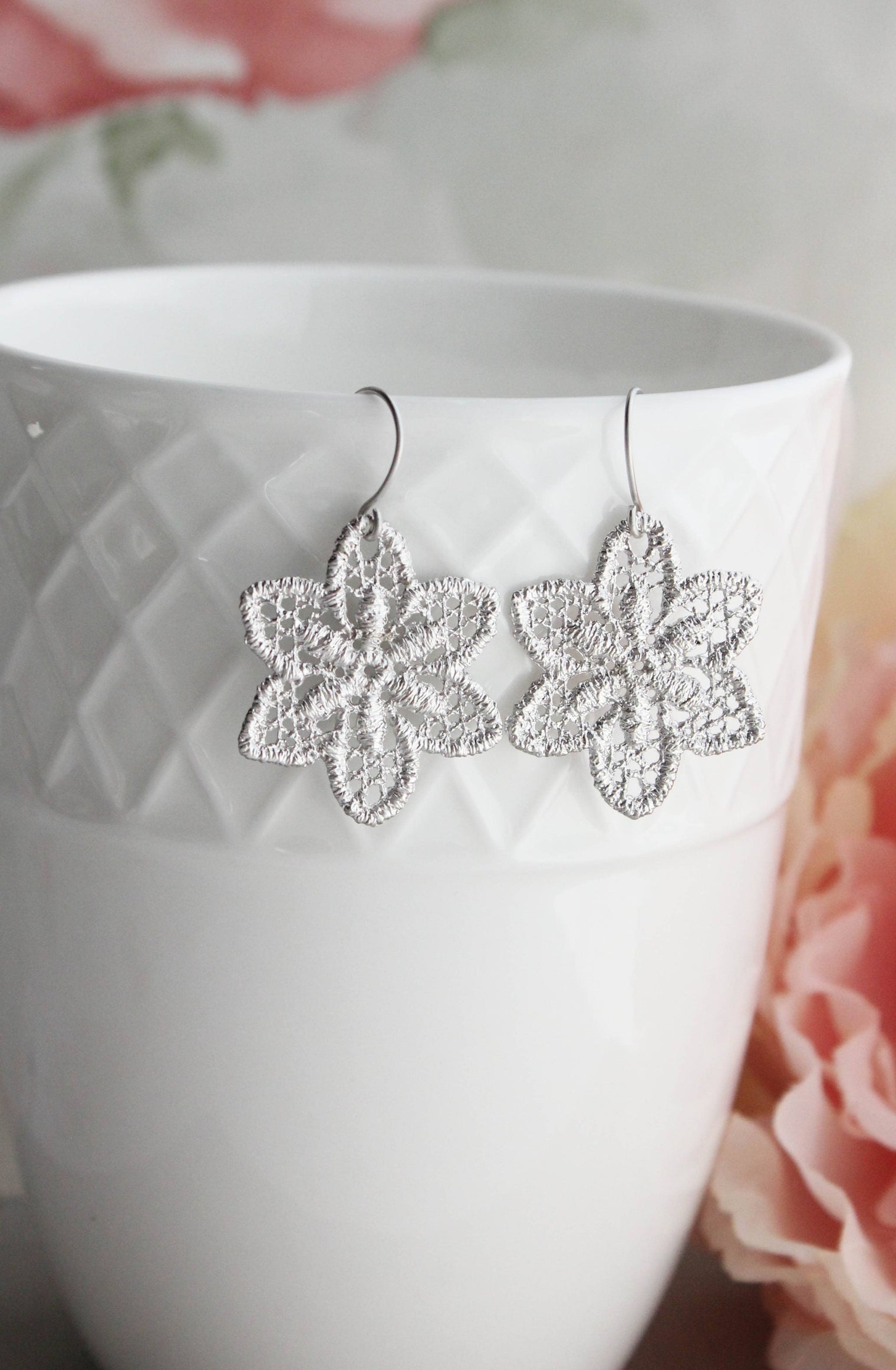 A Pocket of Posies - Rustic Lace Flower Filigree Earrings