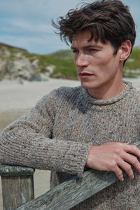 Aran Woollen Mills - Raheen Tweed Roll Neck Mens Sweater - Oat