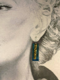 David Stepan - Earring with Blue Patina Rectangle and Overlaying Hammered Brass