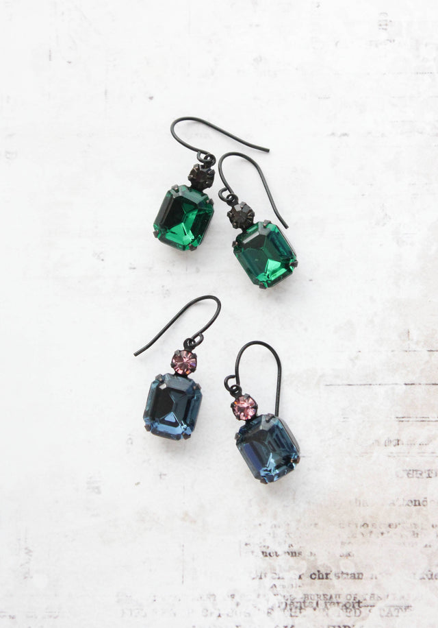 A Pocket of Posies - Midnight Blue Earrings | Vintage Glass | Black Drop Earrings