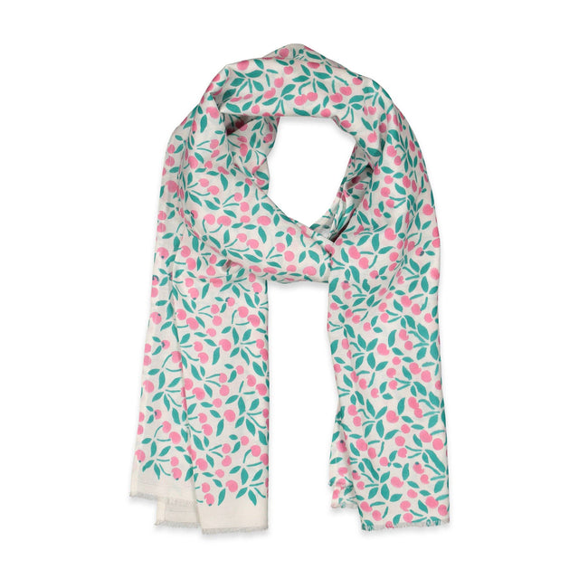 Donna Cotton Scarf in Pink Aqua Cherries