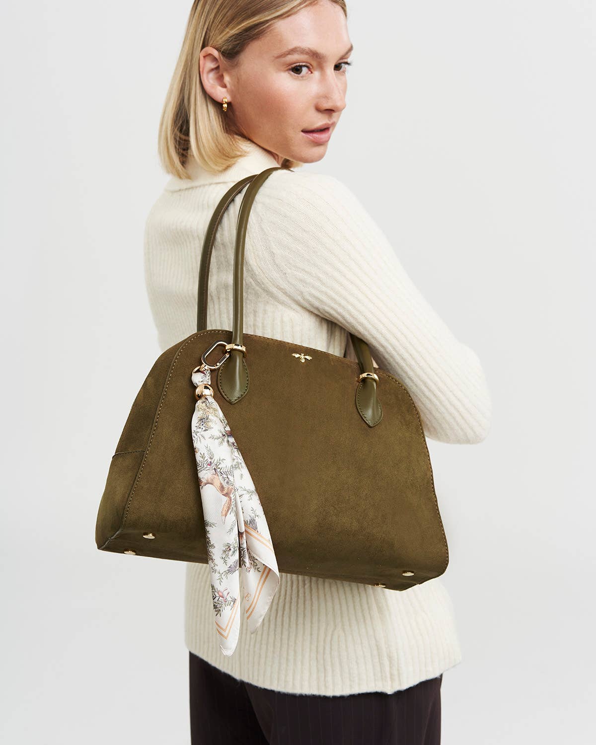 Fable England UK - Amelia Shoulder Bag in Khaki Suedette