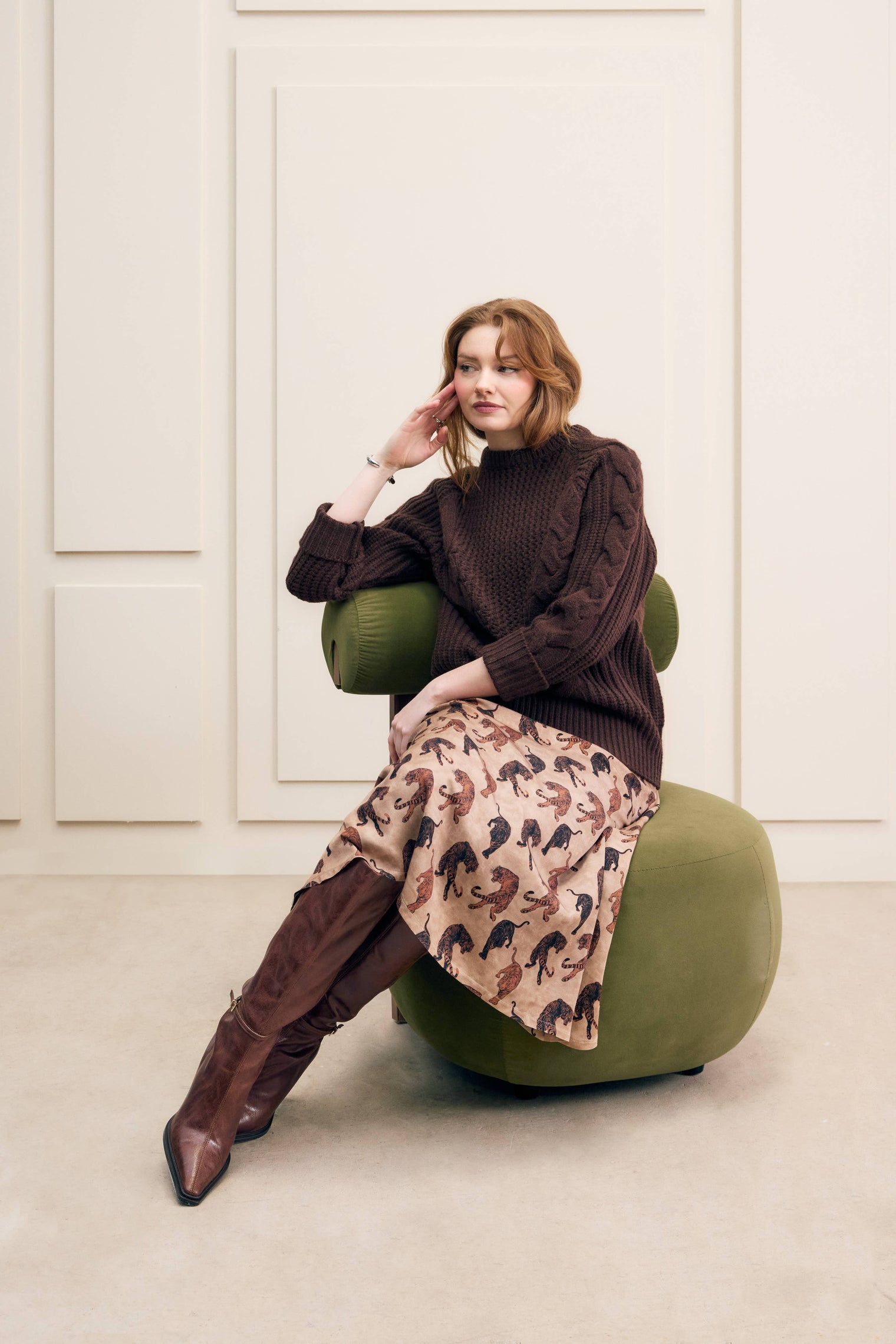 Hilary MacMillan - Brown Long Cable Knit Sweater