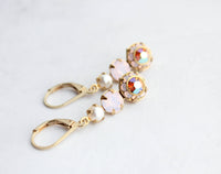 A Pocket of Posies - Vintage Glass Earrings -Three Jewel - Rose Water Opal