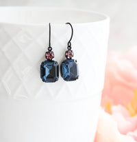 A Pocket of Posies - Midnight Blue Earrings | Vintage Glass | Black Drop Earrings