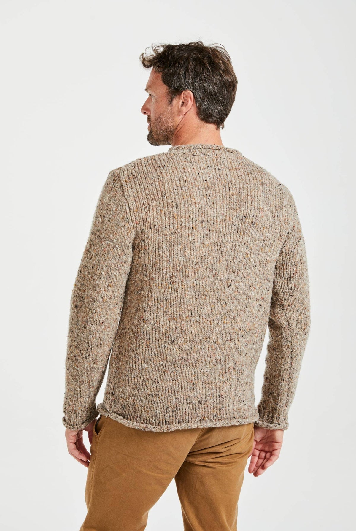 Aran Woollen Mills - Raheen Tweed Roll Neck Mens Sweater - Oat