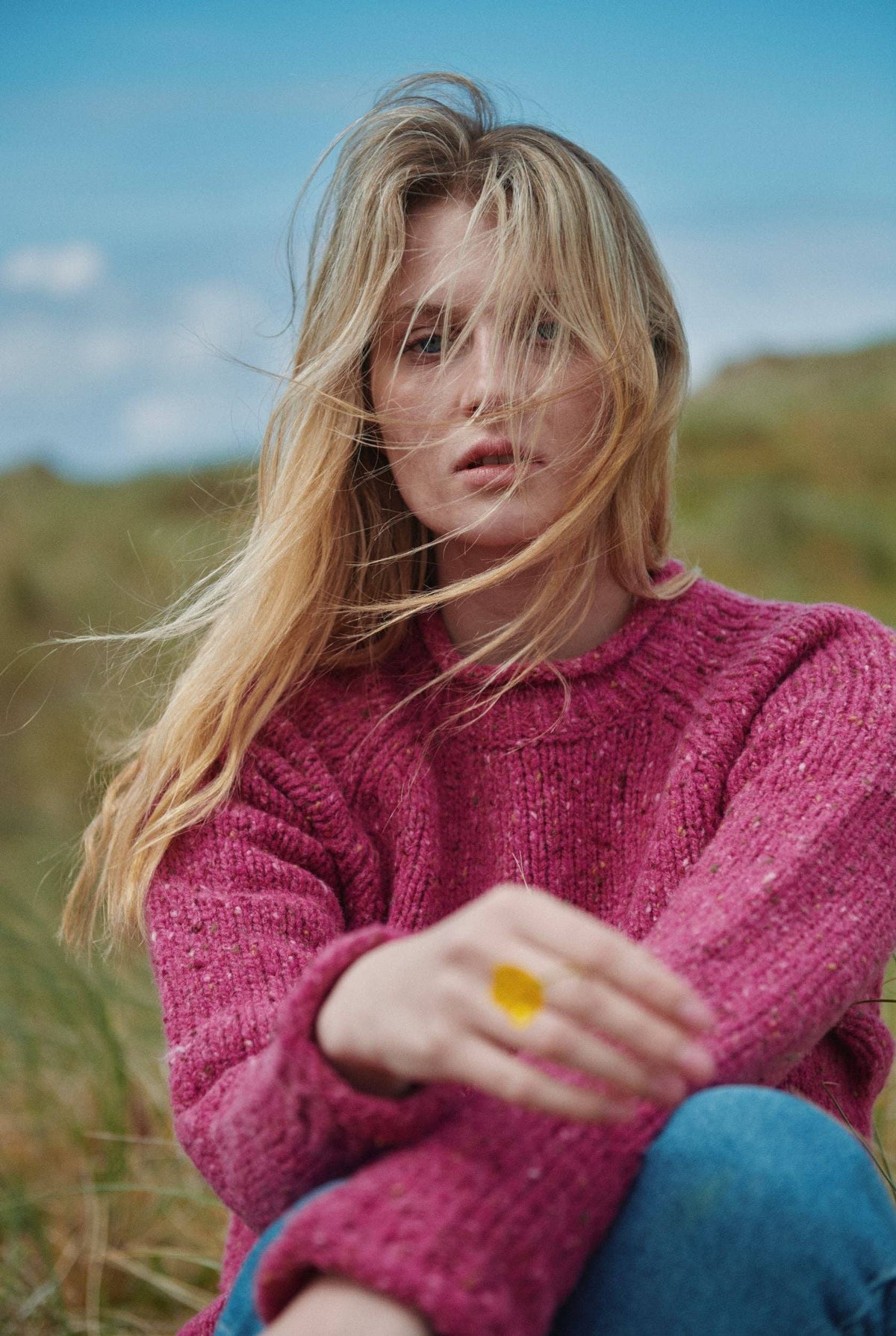 Aran Woollen Mills - Brackloon Tweed Roll Neck Ladies Sweater - Pink